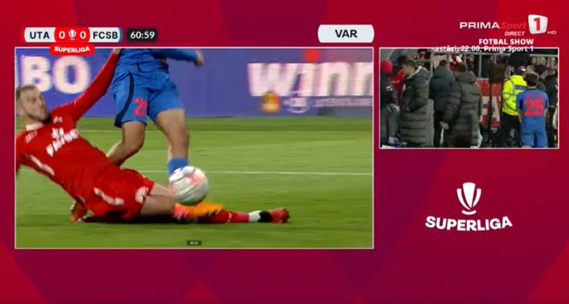 Faza penalty-ului în UTA Arad - FCSB (Captură foto: Prima Sport)