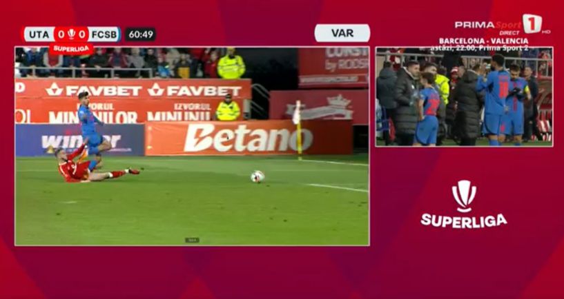 Faza penalty-ului în UTA Arad - FCSB (Captură foto: Prima Sport)