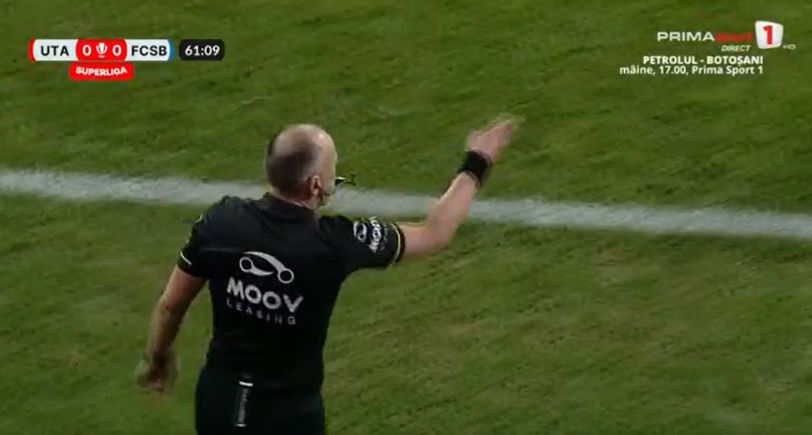 Faza penalty-ului în UTA Arad - FCSB (Captură foto: Prima Sport)