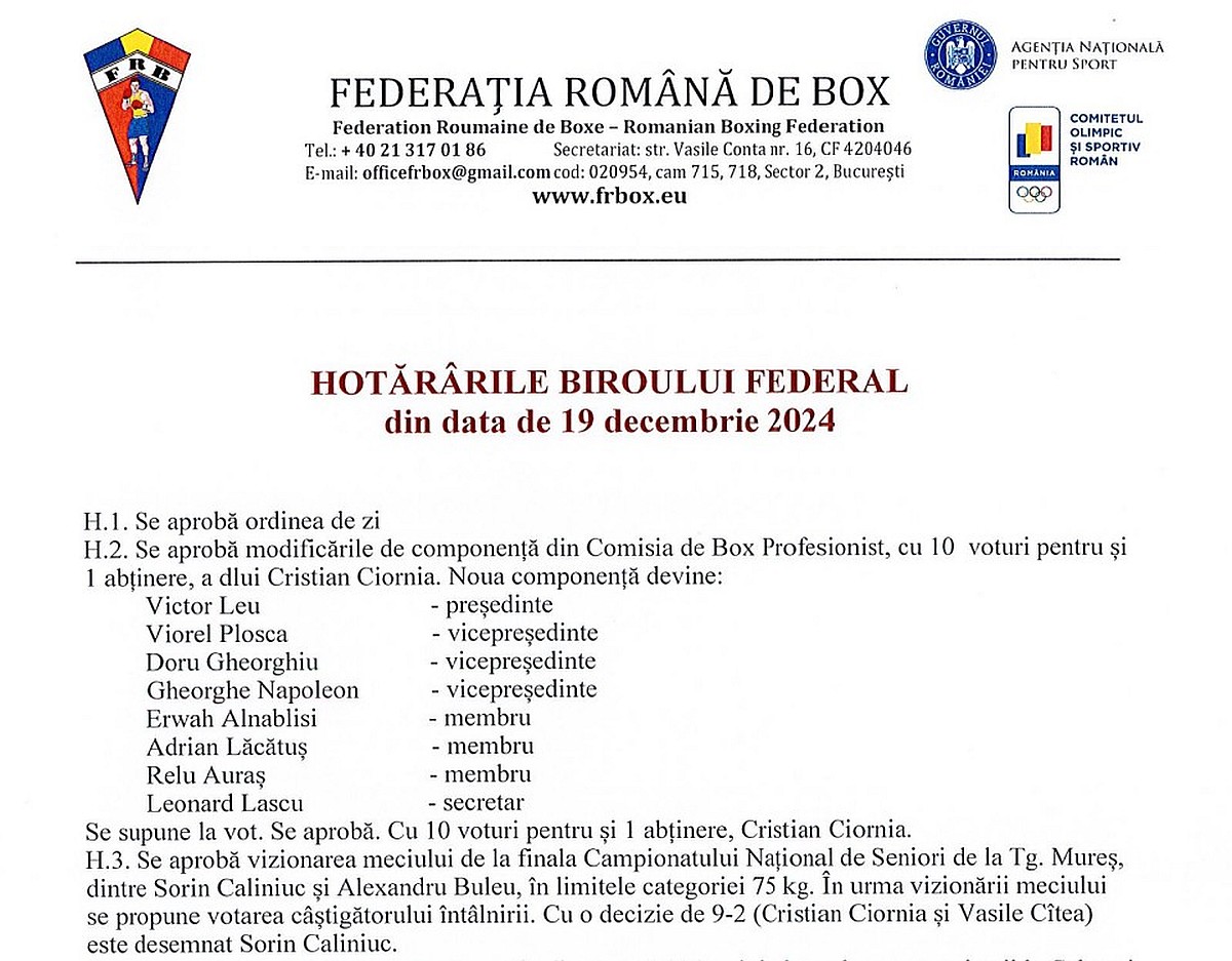 Box cu acuzații   Scandal la FR Box : decizia dintr-o finală națională a fost răsturnată de Federație, dar președintele refuză să o aplice