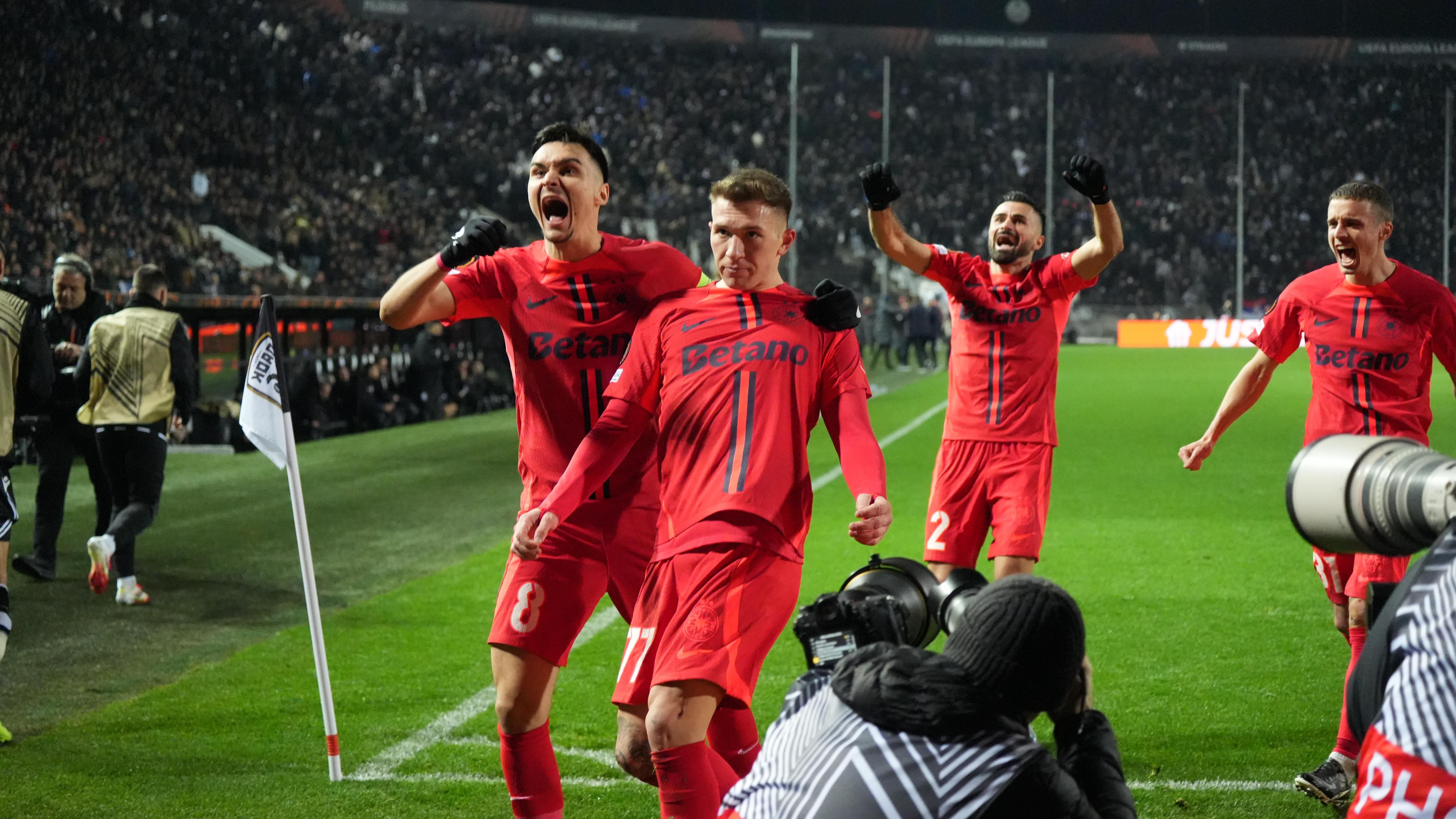 Andrei Gheorghiță înscrie la debutul în Europa pentru FCSB (foto: golazo.ro)