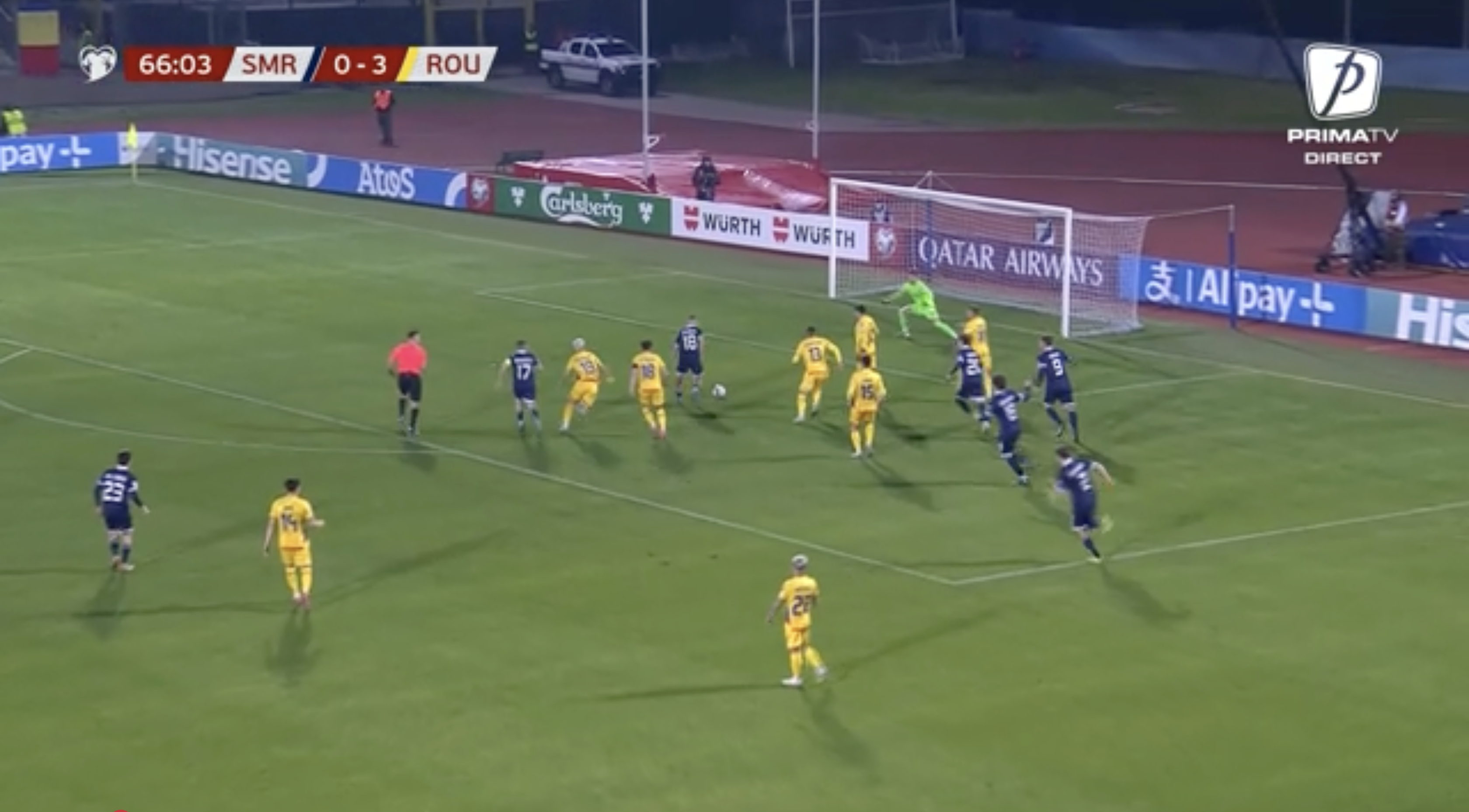 Golul înscris de San Marino în poarta României (foto: captură Prima TV)