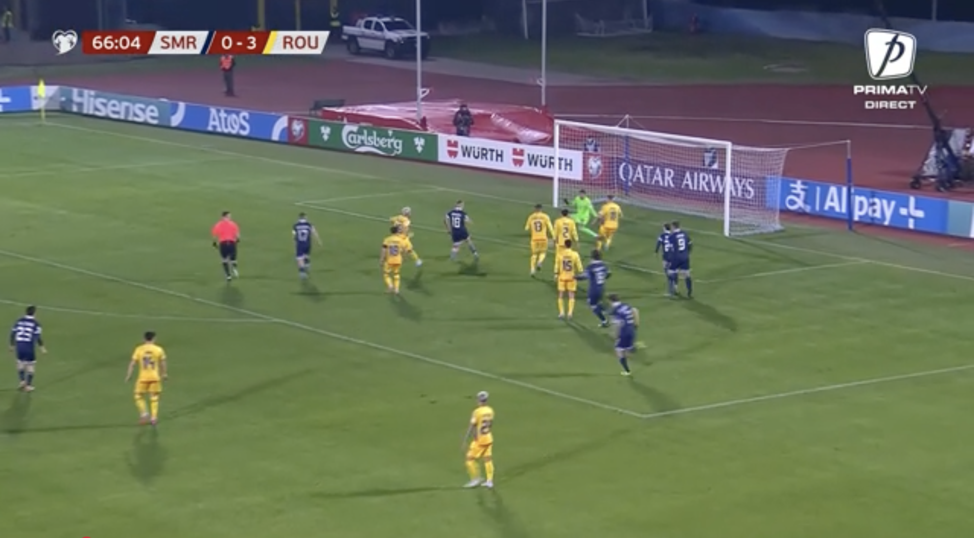 Golul înscris de San Marino în poarta României (foto: captură Prima TV)