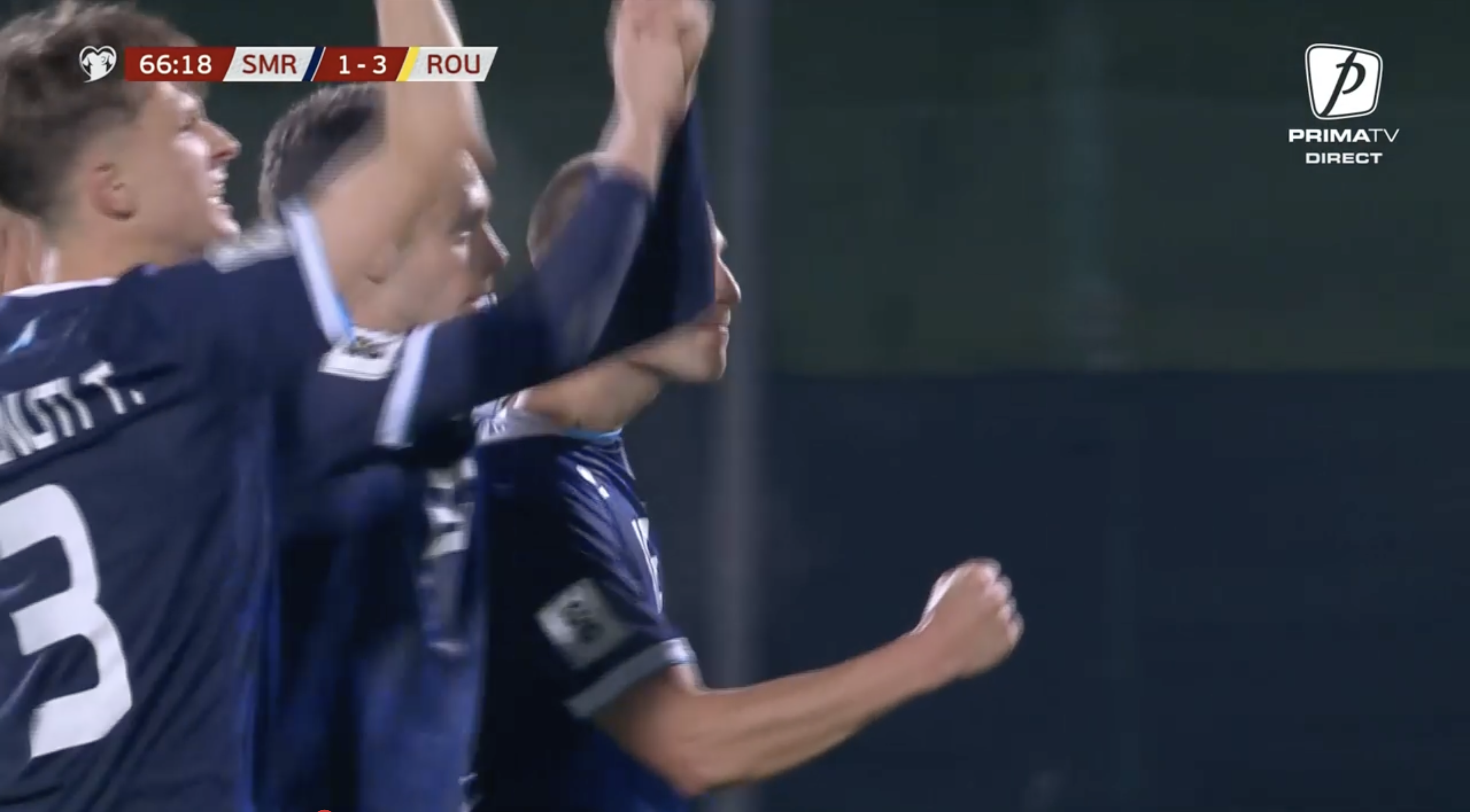 Bucuria san-marinezilor la golul înscris de aceștia în San Marino - România (foto: captură Prima TV)