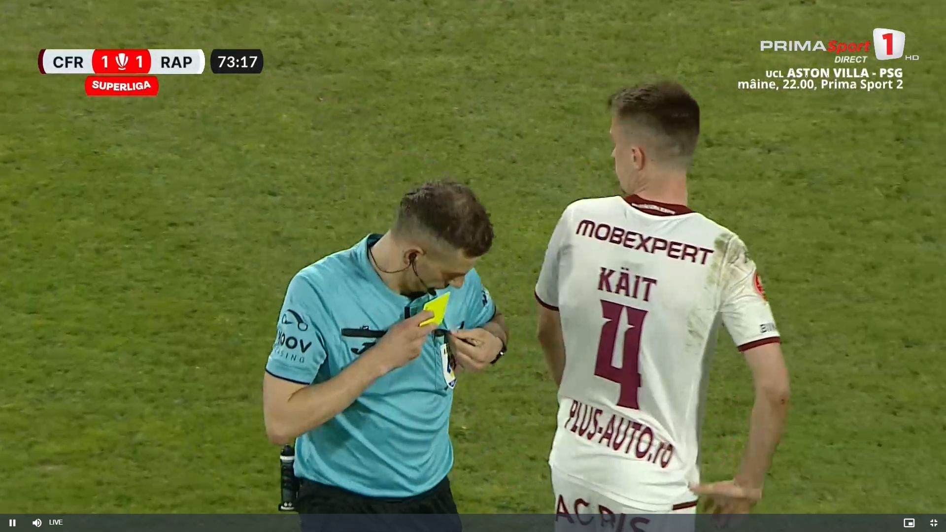 CFR - Rapid, al doilea galben pentru Kait, anulat. Captură Prima Sport