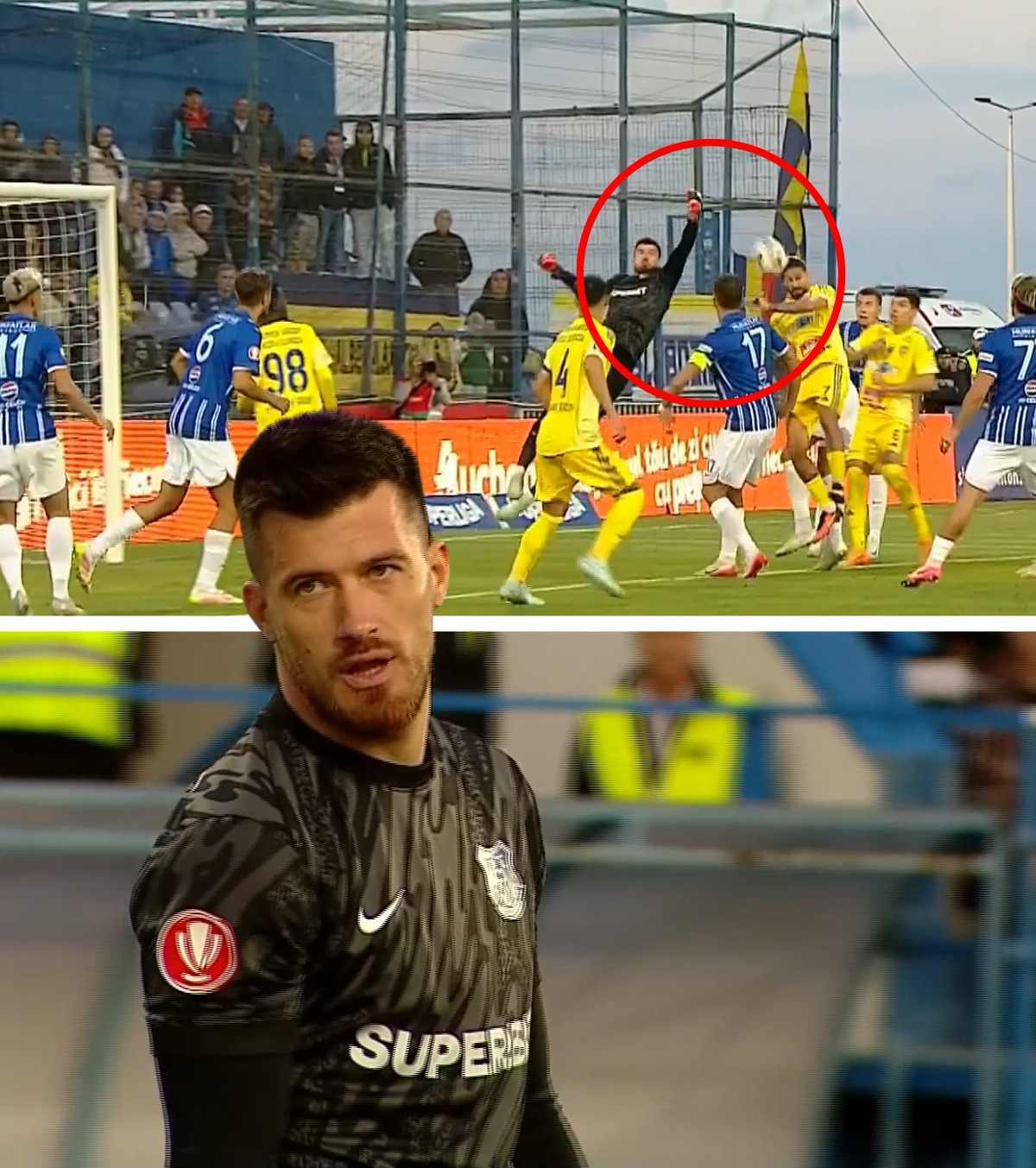 Gafă sub ochii lui Hagi FOTO. Buzbuchi a ratat complet ieșirea la golul egalizator în  Farul - Unirea Slobozia