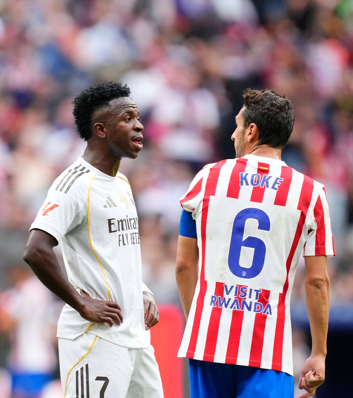 Conflict în derby-ul Madridului FOTO: Spiritele s-au încins între Koke și Vinicius . Provocat, jucătorul lui Atletico a avut o replică acidă pentru cel de la Real