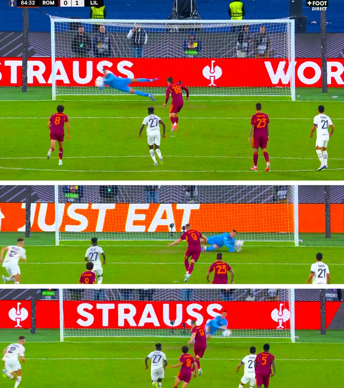 A apărat trei penalty-uri FOTO. Scene incredibile în Europa League » Portarul lui Lille i-a exasperat pe jucătorii de la AS Roma: „Puteam și a patra oară!”