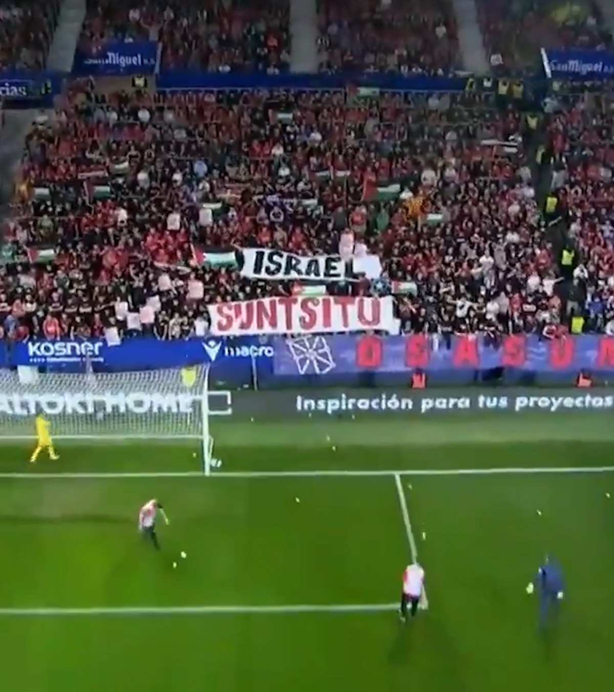 Proteste în Spania FOTO. Mesajul anti-Israel afișat de suporteri în timpul unui meci din La Liga » Partida a fost întreruptă