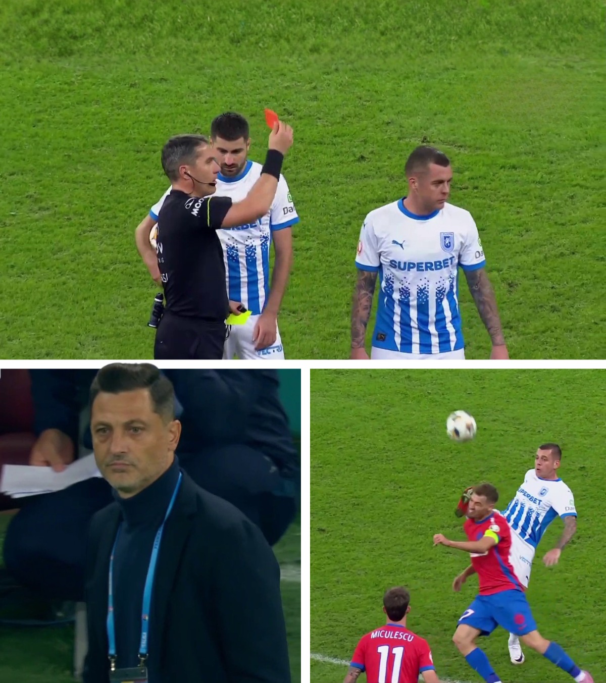 Craiova, al treilea meci cu eliminare FOTO Cicâldău a luat „roșu” după ce l-a lovit cu piciorul în cap pe Olaru