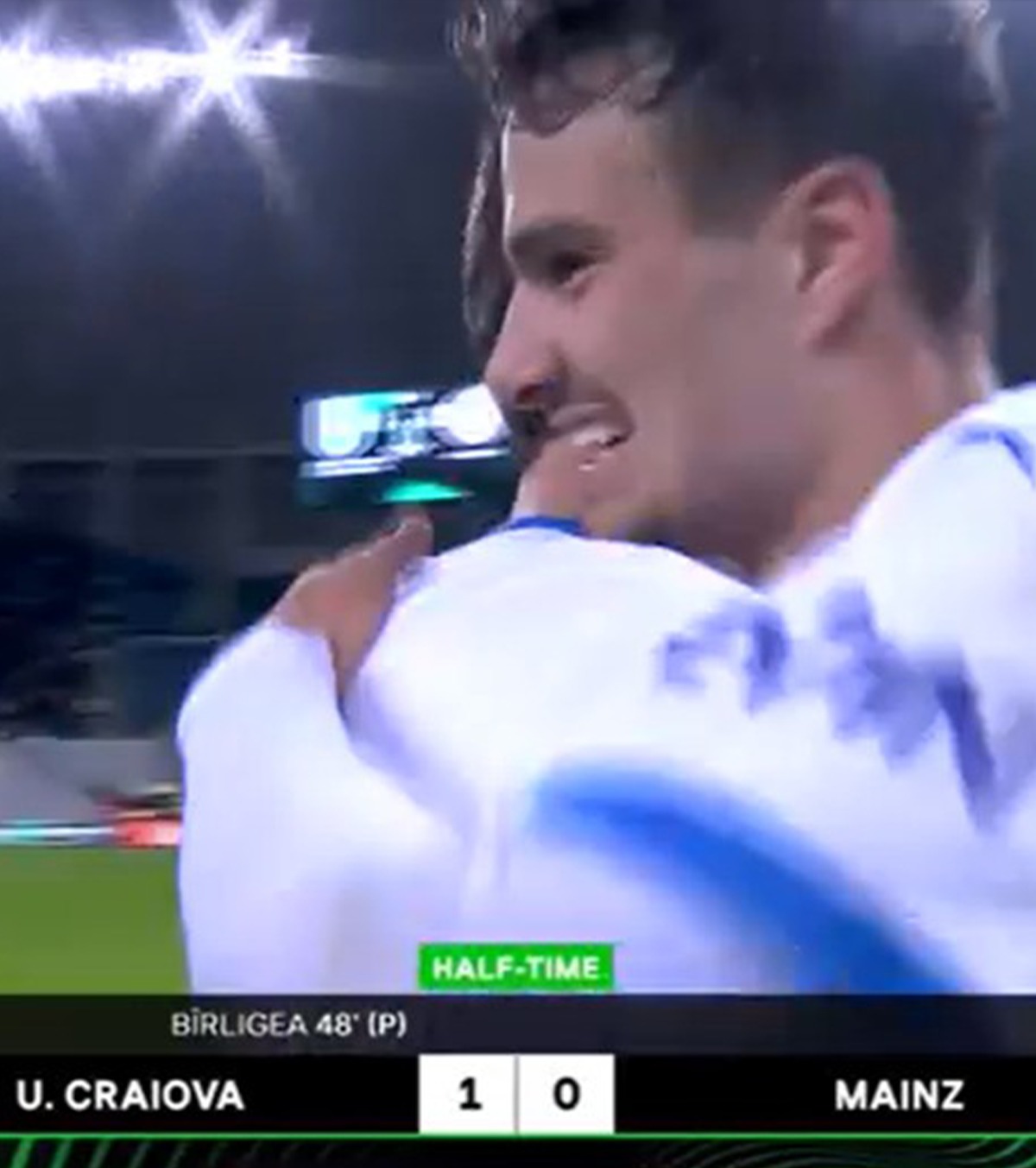 Bîrligea, „transferat” la Craiova FOTO: Ce a apărut pe grafica TV la finalul partidei cu  Mainz, din Conference League
