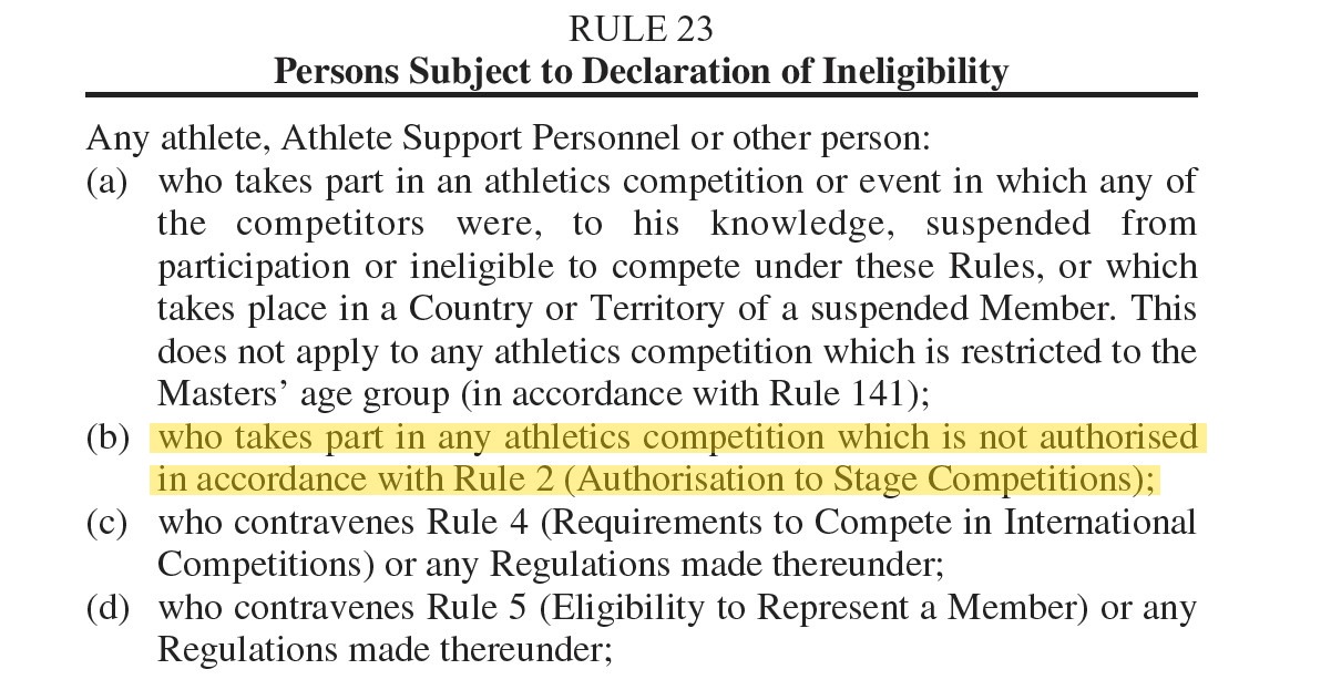 Regula 23 din Regulamentul de Eligibilitate a World Athletics