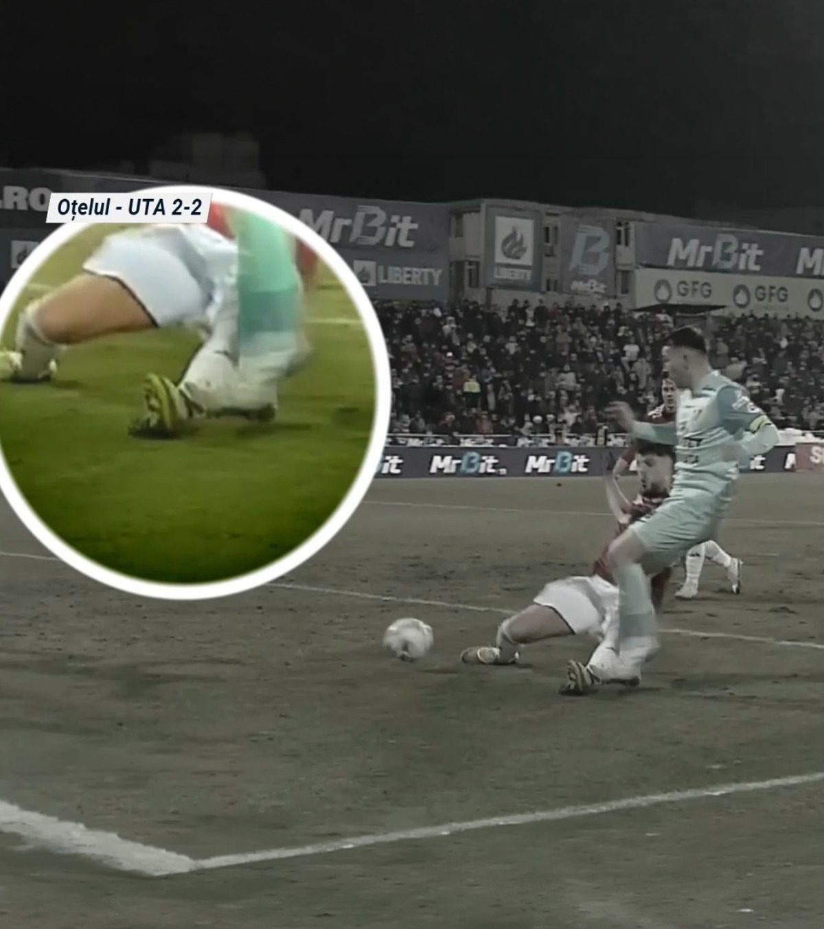 Etapa și scandalul FOTO: UTA Arad a cerut penalty în finalul meciului cu Oțelul Galați, după un duel Iacob - Roman: „M-a secerat!”