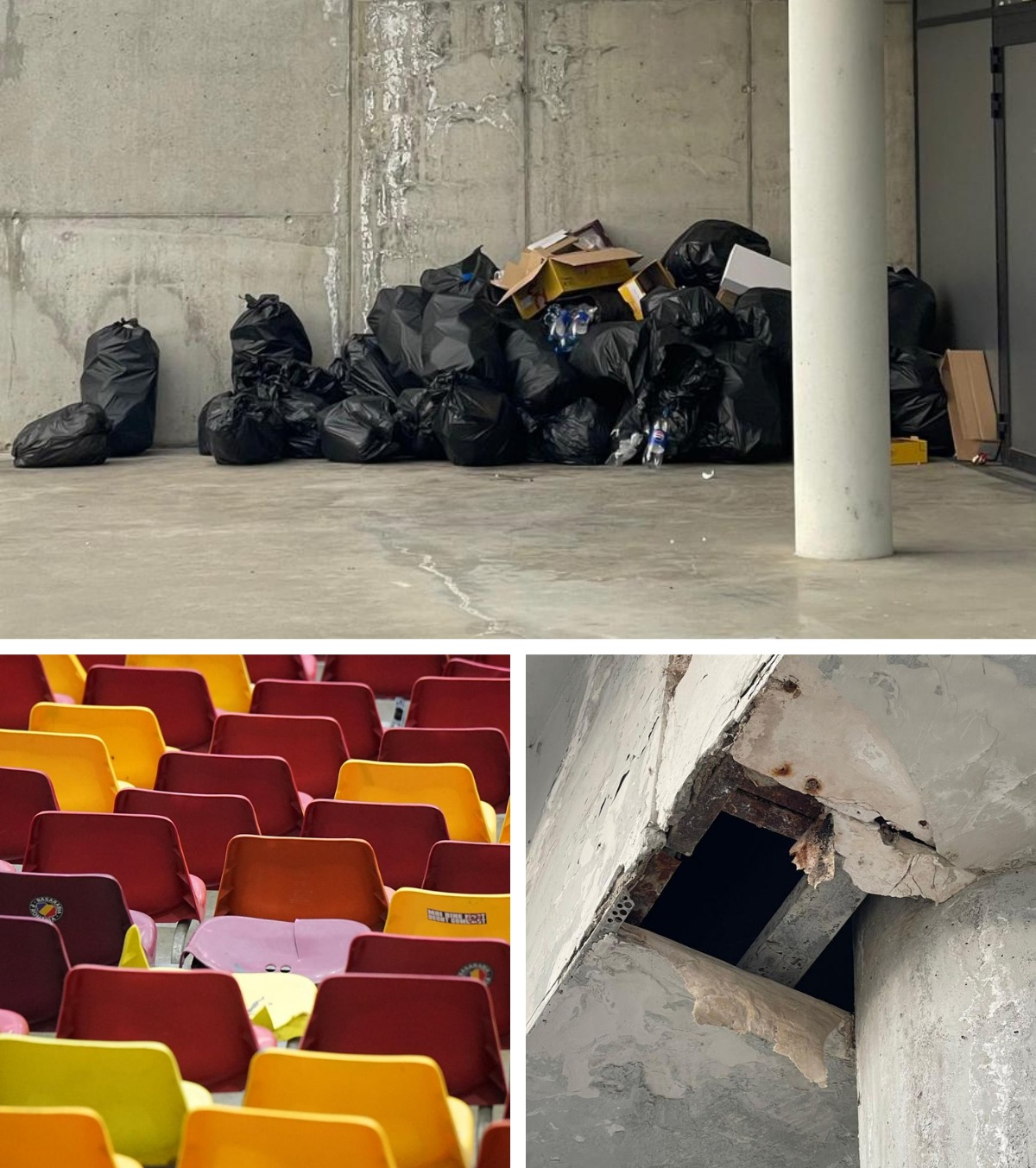 JALNIC DUPĂ IARNĂ Imagini horror de pe Arena Națională: s-au „măcinat” pereții! Fotolii distruse, scaune rupte și probleme mari cu tabela și acoperișul