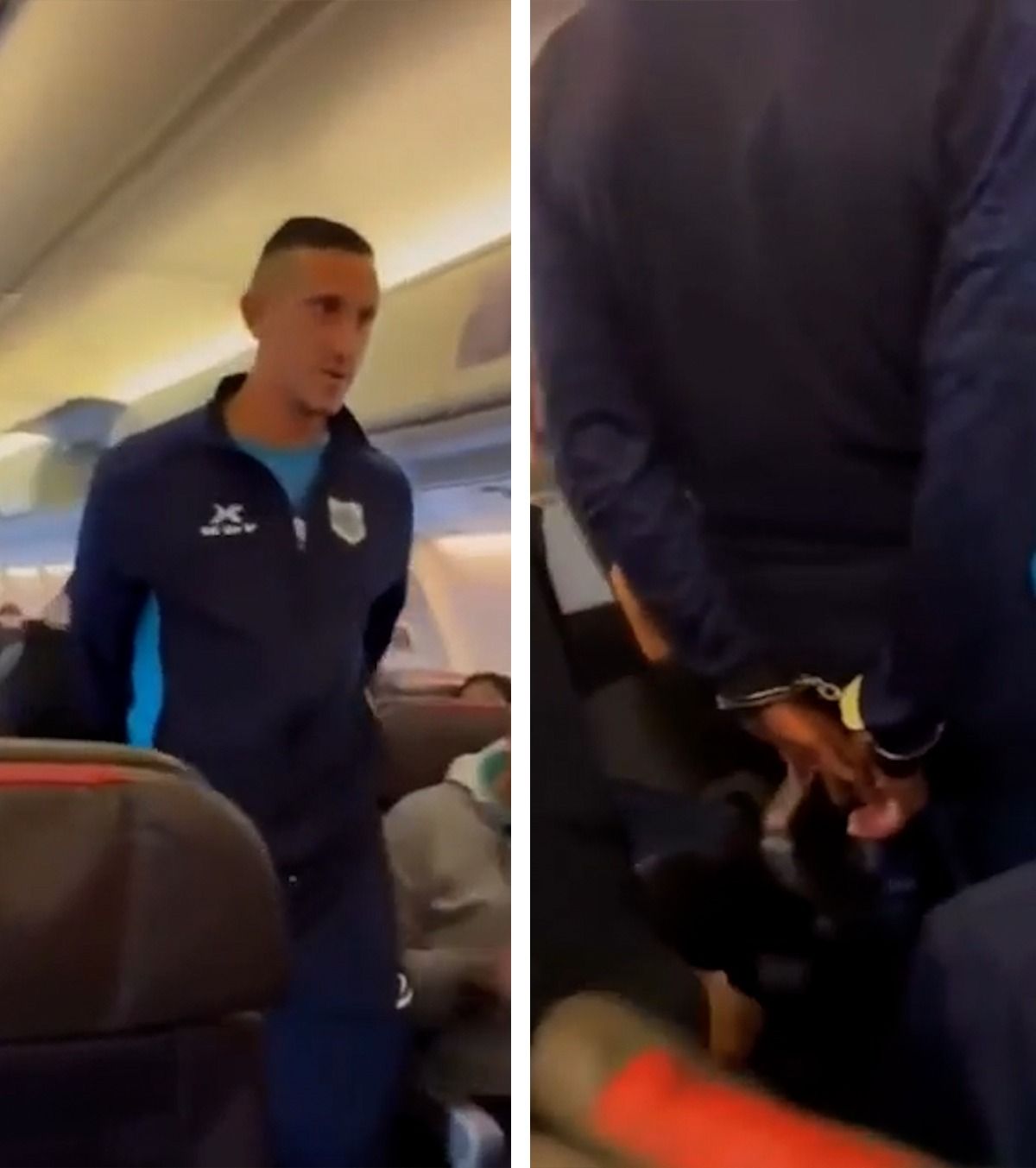 A strigat „Bomba!” VIDEO. Un fotbalist a fost scos în cătușe din avion: „Ce rușine! Câți ani ai, prietene?!”