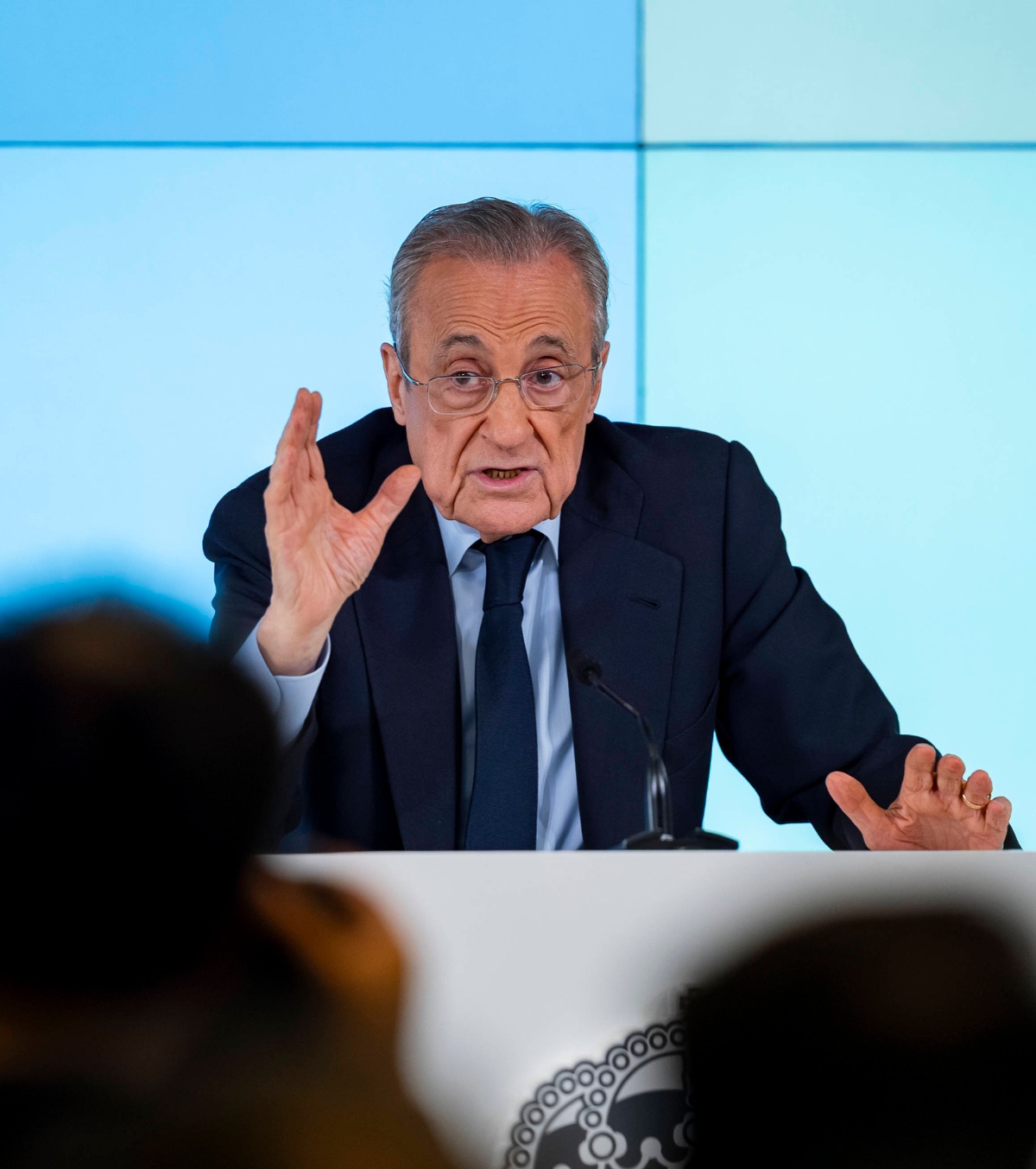 Florentino Perez, la conferința de la Valdebebas. Foto: Imago