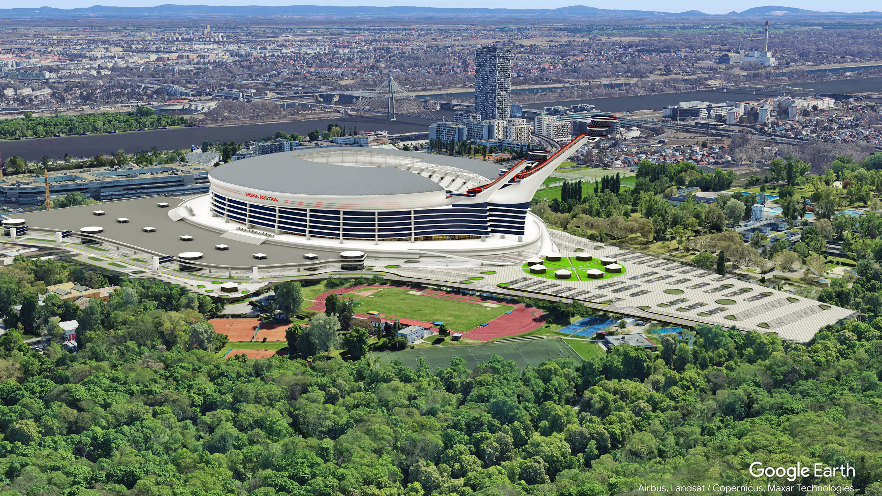 Stadion din Star Trek FOTO. Mega proiect unic de 700 mil. €! Arenă cu 60.000 de locuri pentru fotbal, concerte și... sărituri cu schiurile!