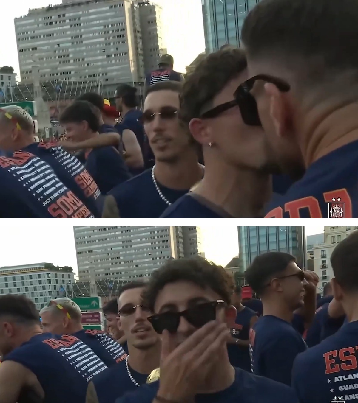 „Da-mi un pupic!” FOTO: Momente virale la parada Spaniei: doi campioni mondiali s-au pupat în autobuzul festiv, iar Ferran Torres a dansat la bustul gol