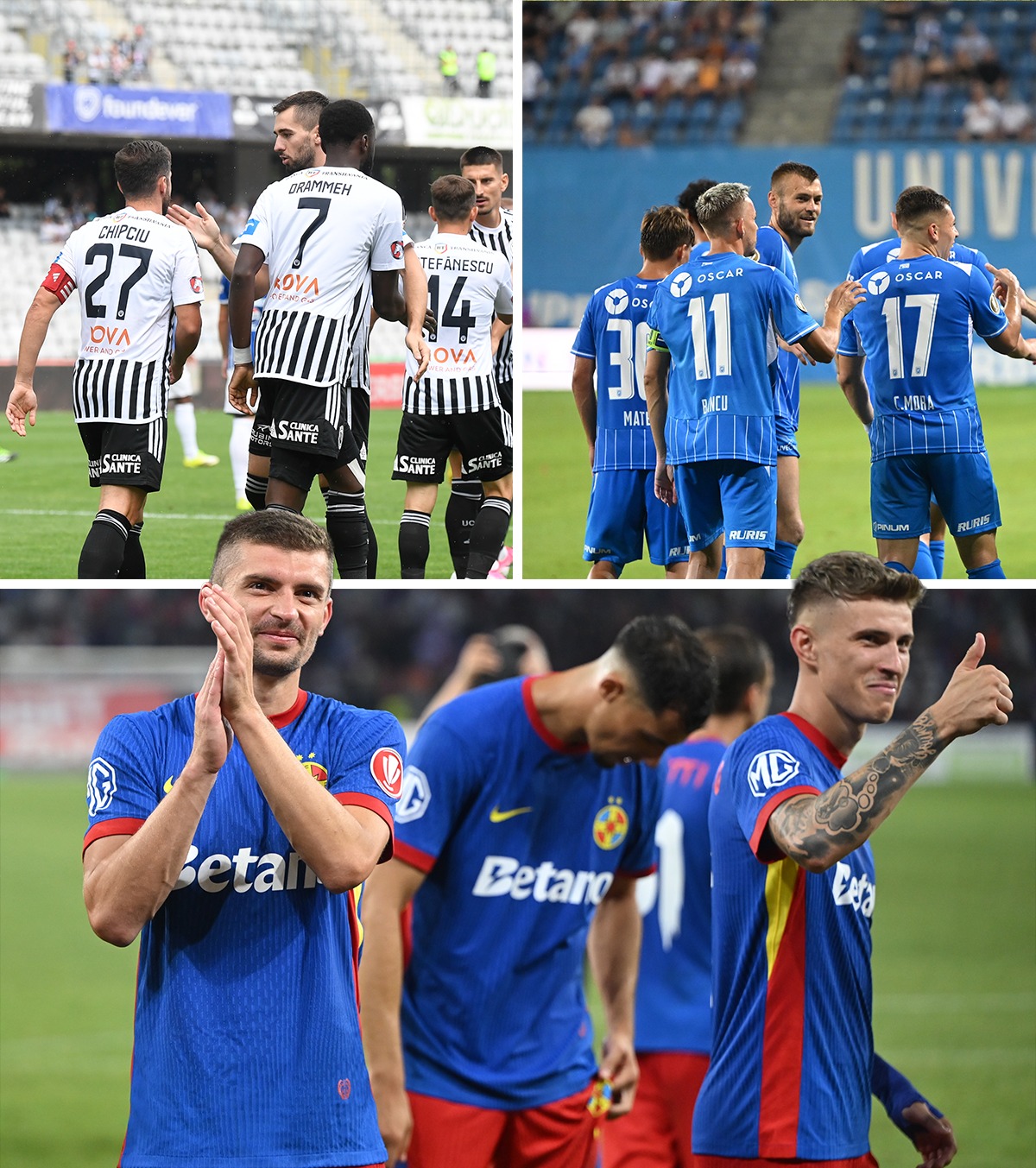 Cine transmite meciurile românilor U Craiova, CFR Cluj, U Cluj și FCSB joacă în cupele europene miercuri și joi. Unde le vezi la TV