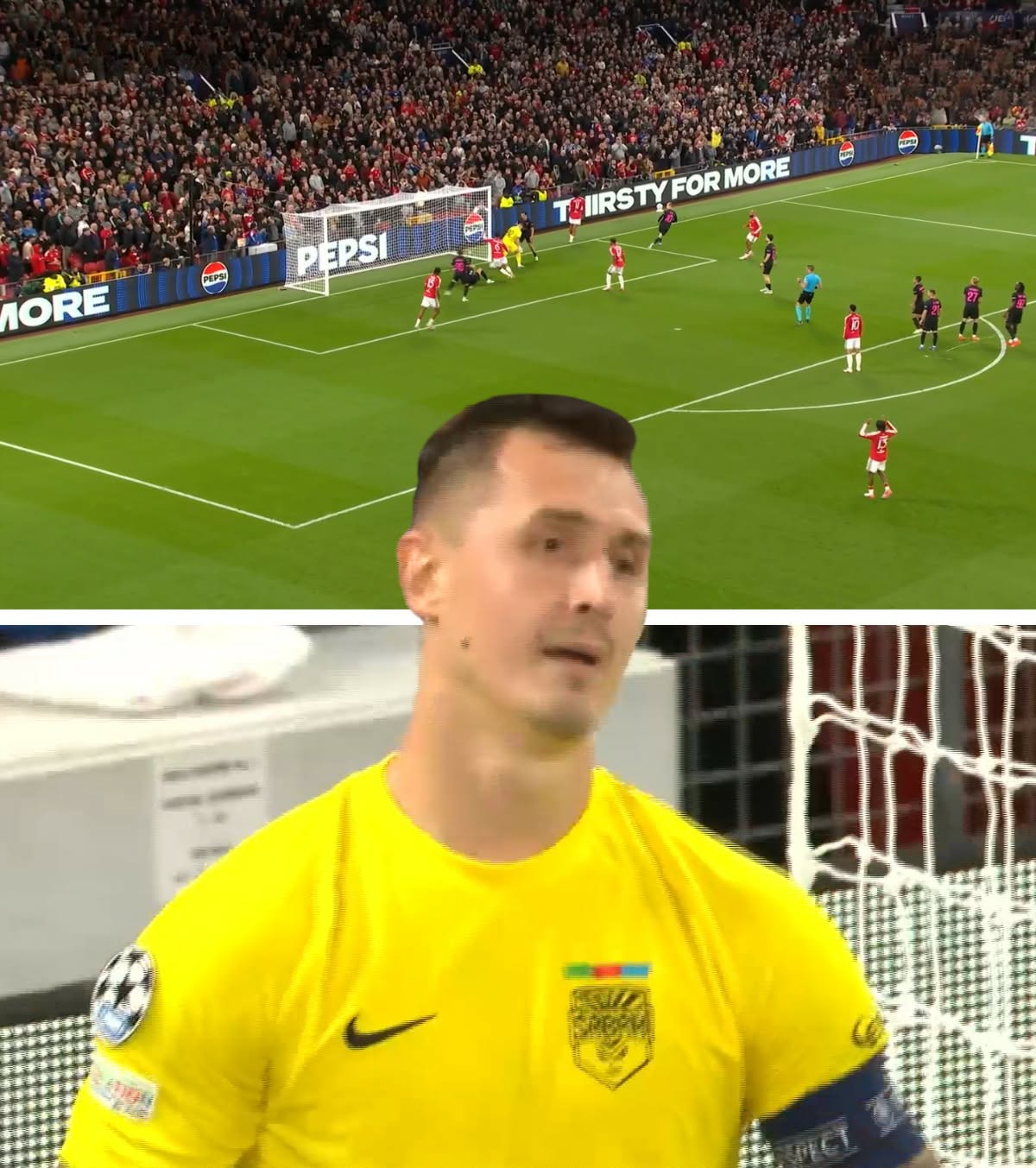Gafă uluitoare în Liga Campionilor   FOTO.  Portarul  s-a făcut de râs  în meciul Manchester United - Sabah. N-a putut să găsească mingea!